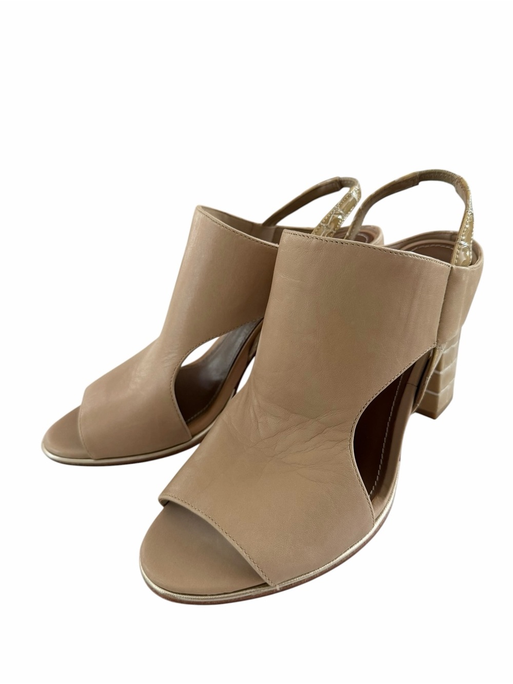 Donald J Pliner Katya Leather And Croco-Embossed Sandals Shoe Bootie Heels 8.5